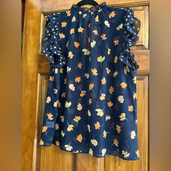 Cabi #5522 spring navy orange coral flowers poppies. Medium - Picture 2 of 4